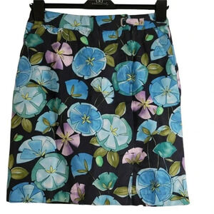 Talbots size 6 petite Skirt Straight Pencil Stretch Blue Black Floral slit front